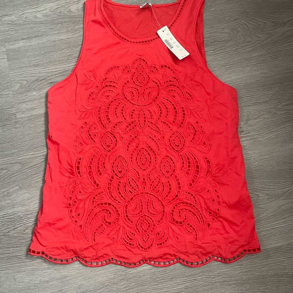 J. Crew Red Graphic Embellished Tank Top